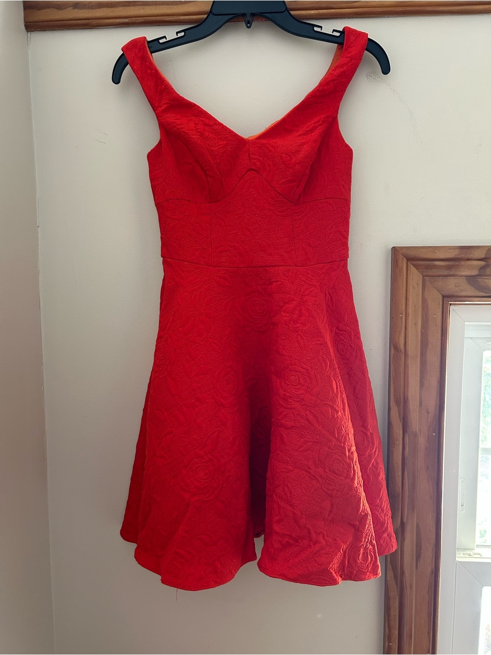 Red Textured Fit-and-Flare Dress